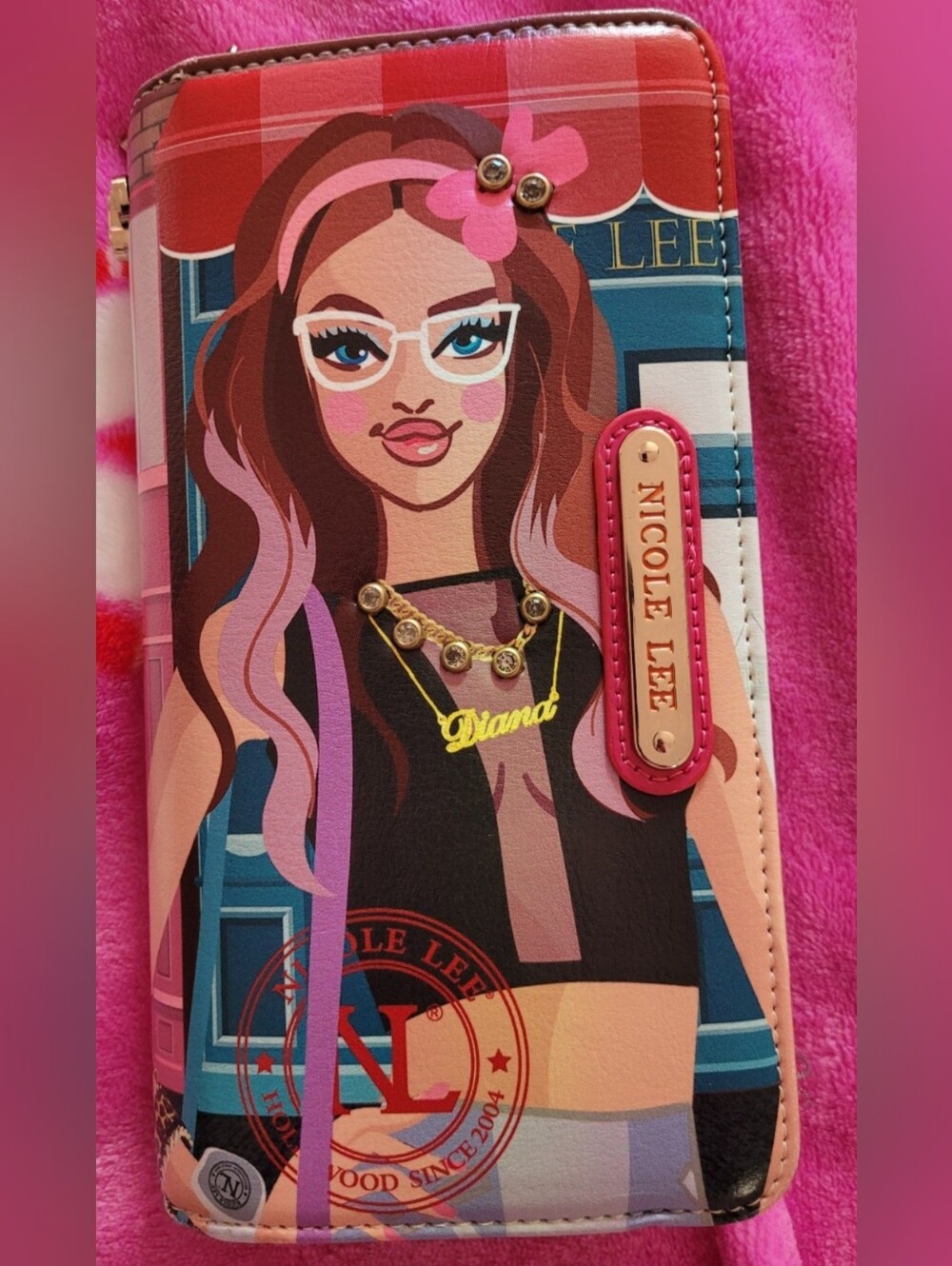 Nicole Lee Pink Graphic Zip Around Wallet